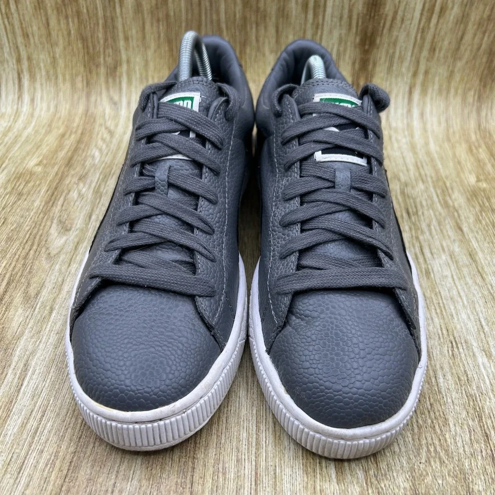 Puma Basket Classic Sneakers Men's 10 Grey Textured Leather Low Top 358894-03